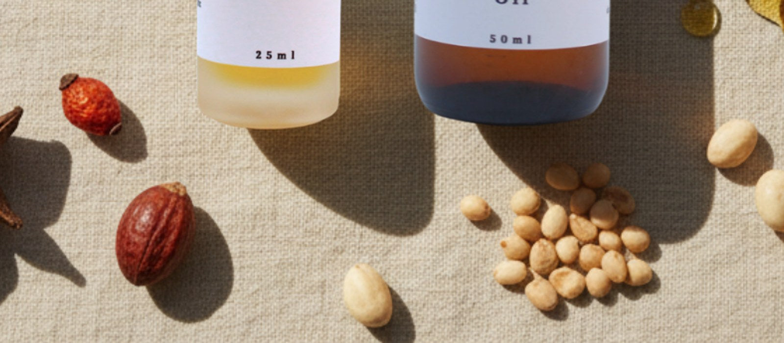 Natural skincare ingredients on linen