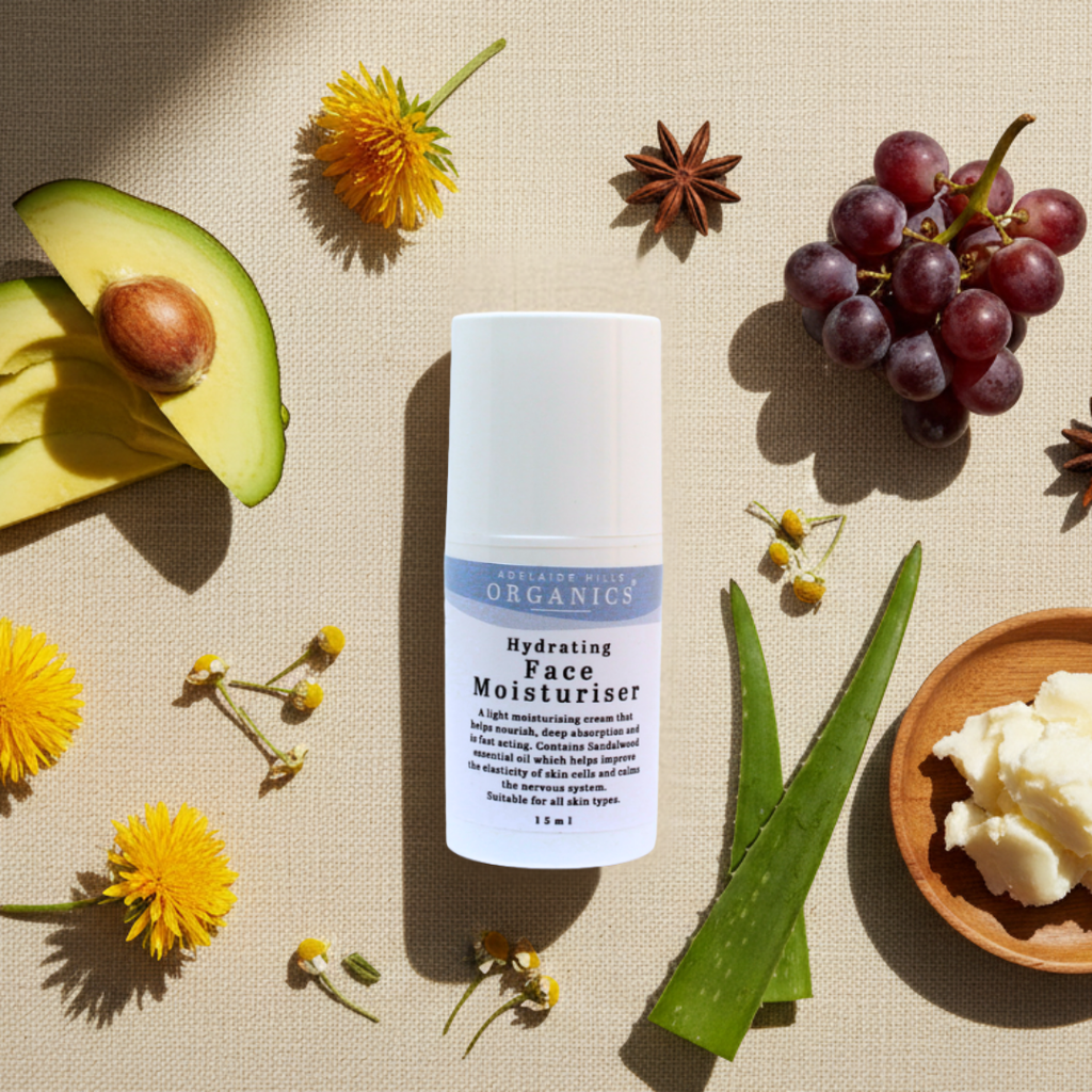 Hydrating Face Moisturiser travel size lifestyle - Adelaide Hills Organics