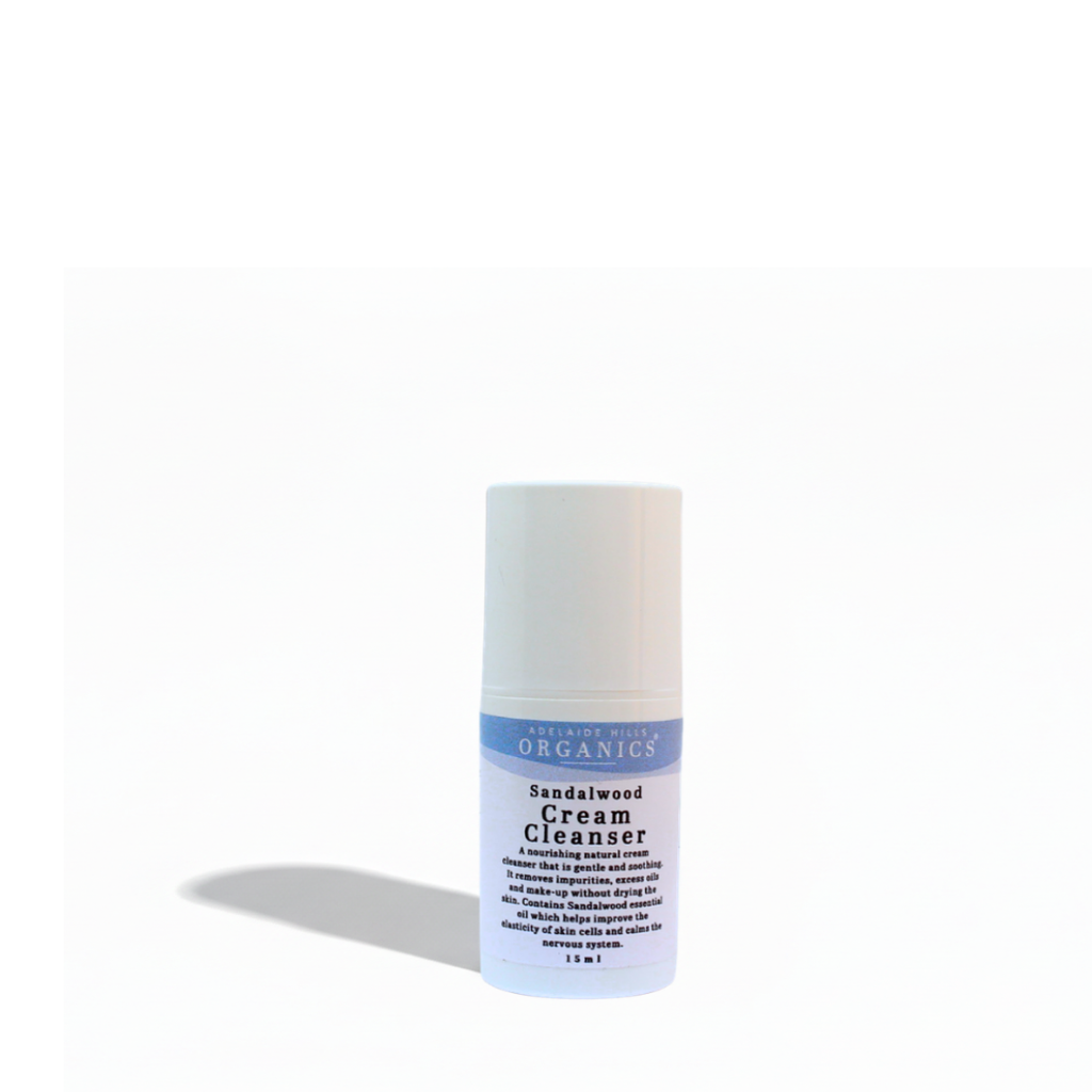 Sandalwood cream cleanser texture and lifestyle shot - Adelaide Hills Organics