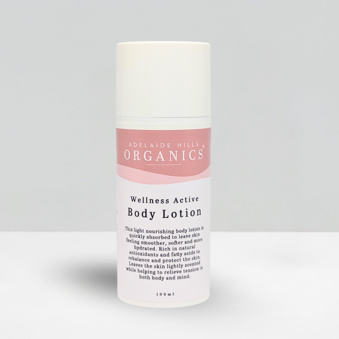 Wellness Active Body Lotion 100ml bottle front view - Adelaide Hills Organics
