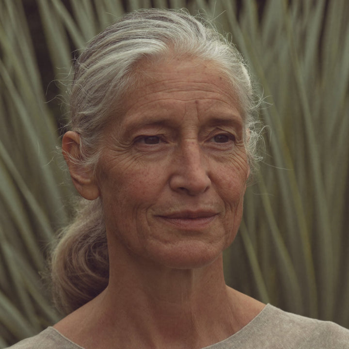 Close-up of an older woman with natural lines