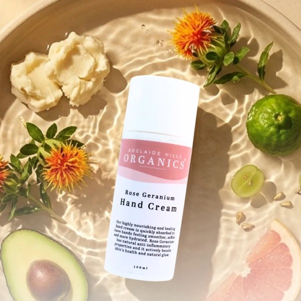 Rose Geranium Hand Cream with shea butter and fresh botanicals - Adelaide Hills Organics